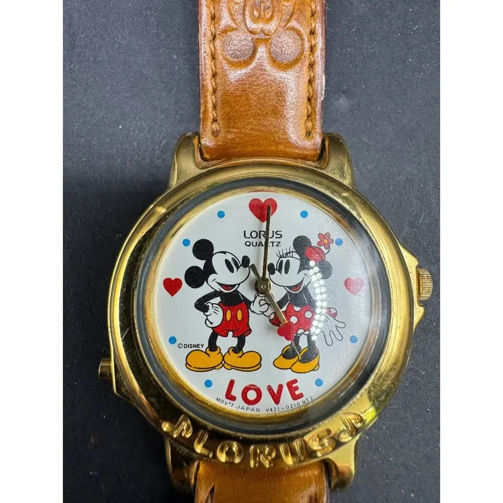 Lorus Disney Musical Mickey & Minnie Love Watch With Brown Leather Band